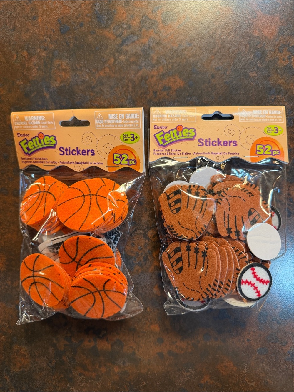 Darice Felties Sports Stickers - Orange Basketballs & Brown Baseball Gloves
